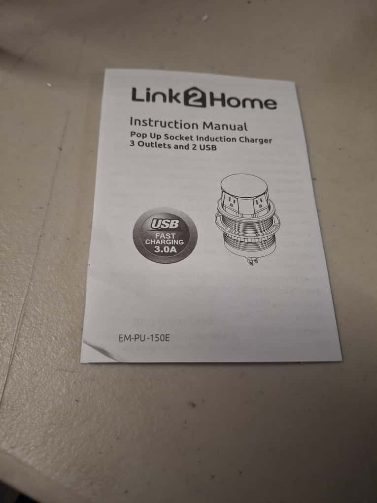 Used Link2Home 10-Watt Space Saver Pop Up-Outlet, Fast Induction Charger with Type-C USB, 3-Outlets, 2 USB Ports, Surge Protection
