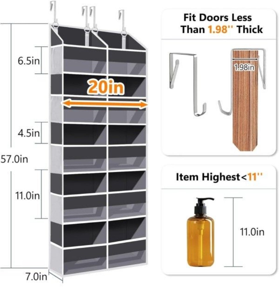 Brand New UVIAHOMI Heavy Duty Over The Door Organizer 5 Tiers, Extra Large Behind Door Storage of 10 Big Front & 10 Mesh Pockets, 80lb Weight Capacity