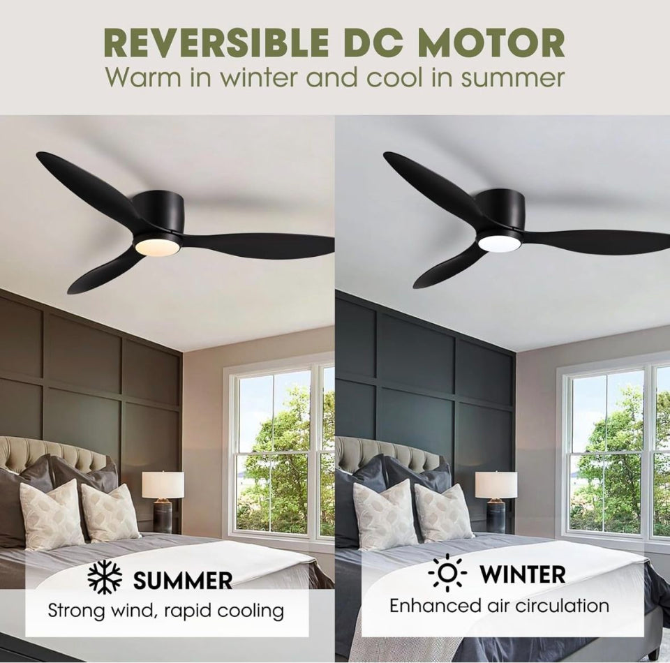Open box ludomide Ceiling Fans with Lights, Low Noise Reversible Airflow DC Motor 52 Inch Ceiling Fan with Remote Control, Flush Mount Ceiling Fan for