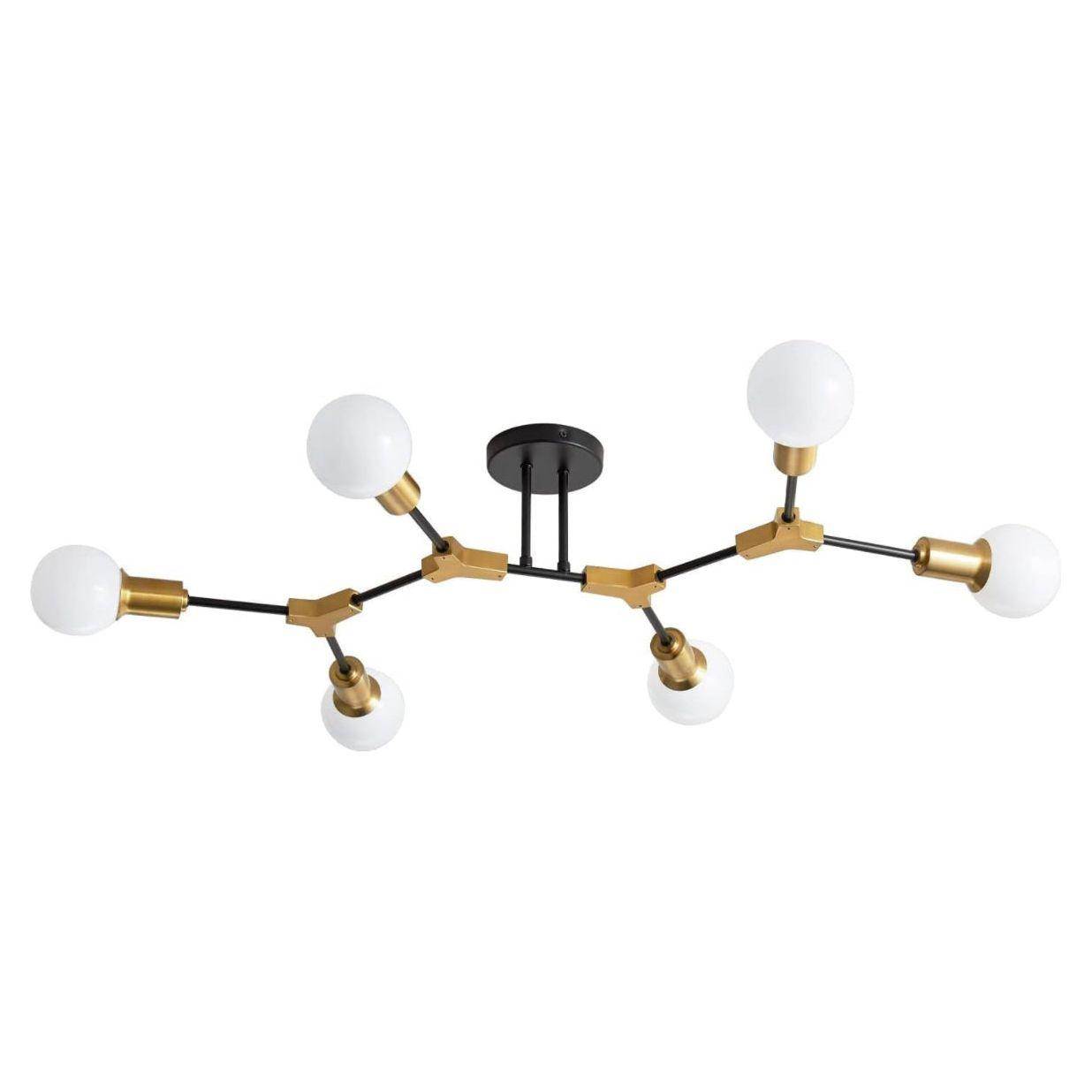 Epinl Modern Sputnik 6-Light Chandelier in Black and Gold, Semi Flush Mount Ceiling Light.