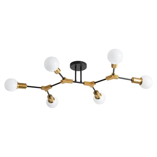 Epinl Modern Sputnik 6-Light Chandelier in Black and Gold, Semi Flush Mount Ceiling Light.
