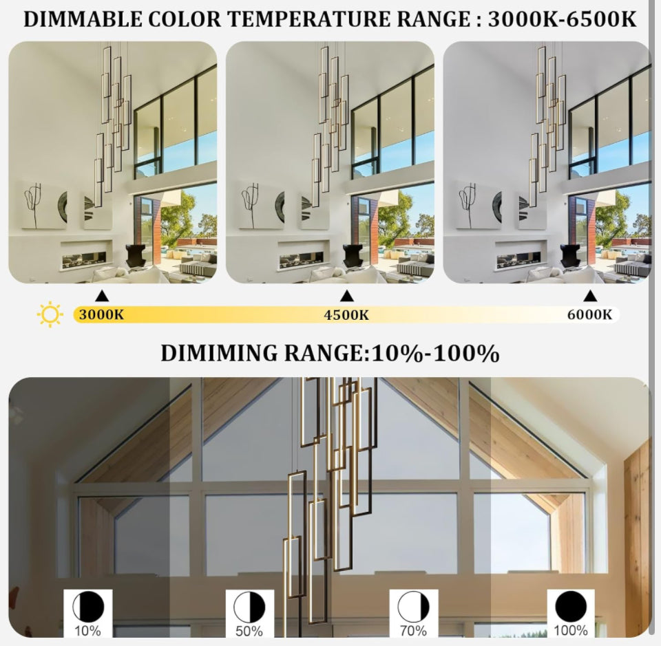 UPGENT Simple Modern LED Chandelier Stair Chandelier Dimmable 12 Ring Rectangular Chandelier high Door for Living Room lamp Hall lamp Remote Control - Selzalot