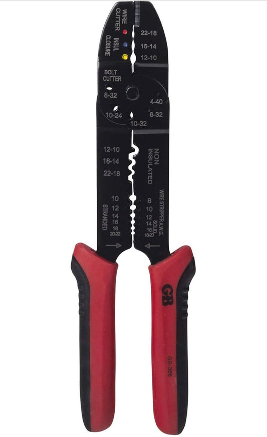 Gardner Bender GS-366 multi-tool electrical crimper and stripper with ergonomic red and black handles