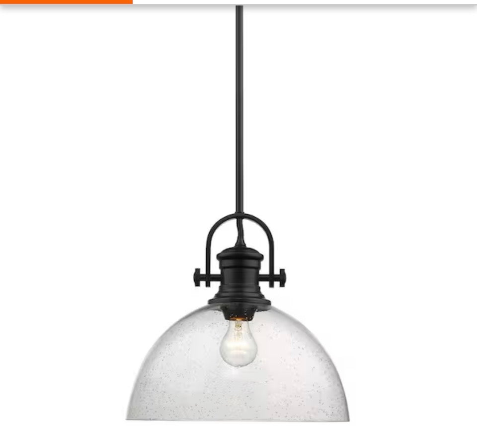 Golden Lightning Hines 1-light black ceiling pendant with seeded glass shade and matte black finish