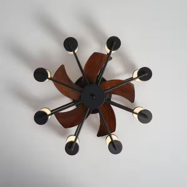Open Box Tidion Smart Ceiling Fan with dark wood blades, eight light fixtures, and remote control