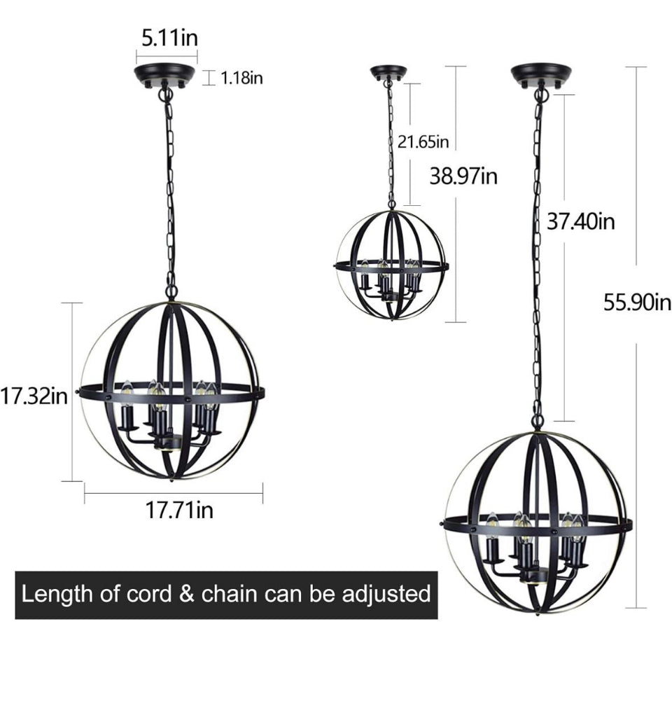 OPEN BOX NEW Dinglilighting DLLT Industrial Pendant Lighting Fixture, Flexible Chandelier Hanging, Rustic 5 Light Flush Mount Ceiling Pendant Lamp for