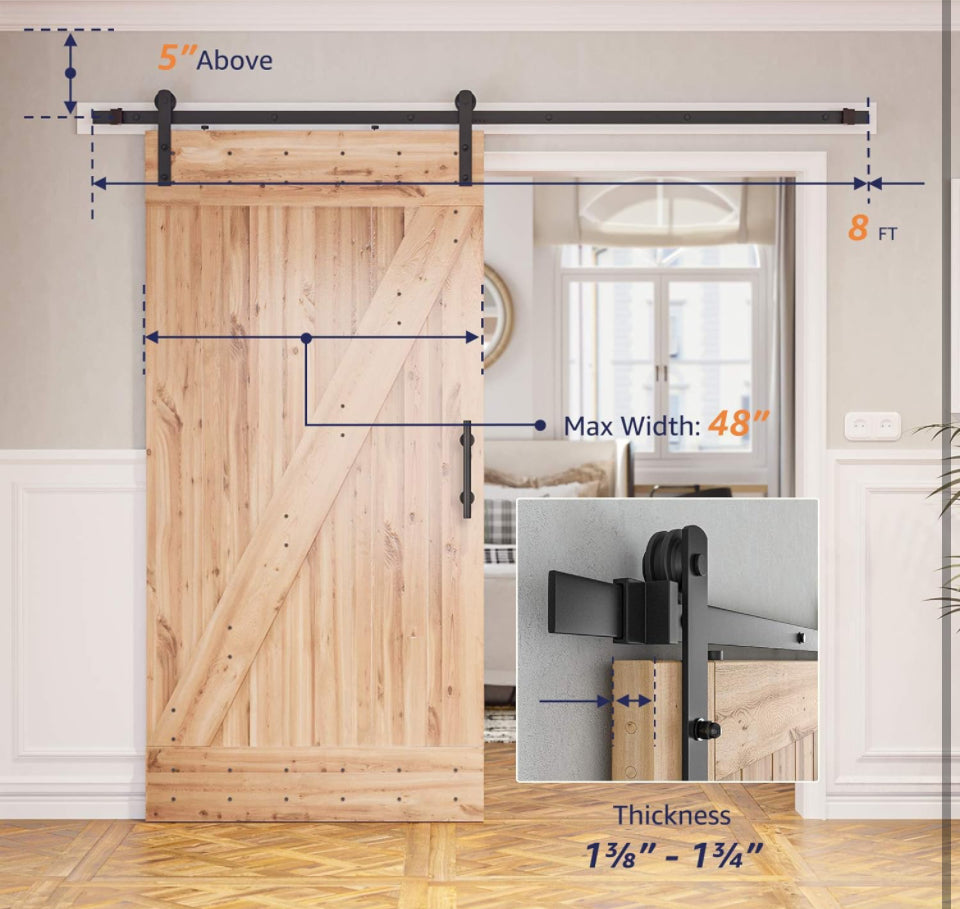 SMARTSTANDARD 8ft Barn Door Hardware kit, Barn Door Track, Sliding Door Hardware kit, Smoothly and Quietly - Heavy Duty Sturdy -Easy to Install, Fit 4 - Selzalot