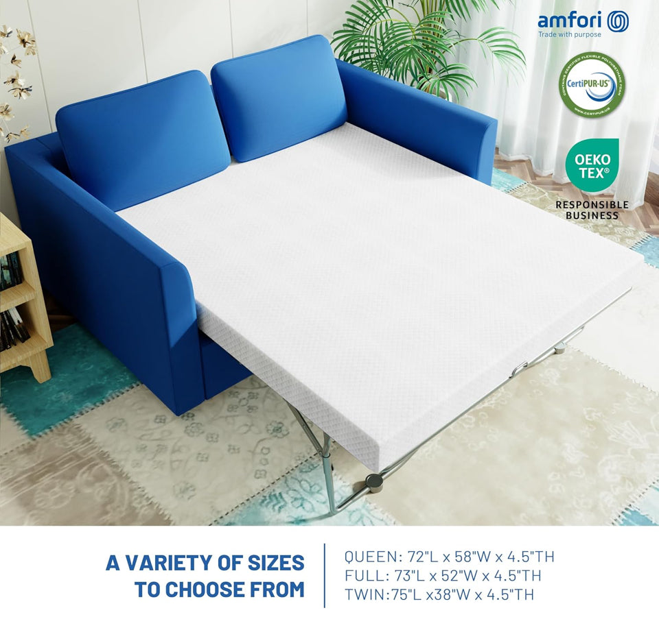 Brand New 4.5 Inch Cold Gel Memory Foam Mattress Replacement for Sleeper Sofa and Couch Beds - Queen Size CertiPUR-US Certified (Sofa Not Included)