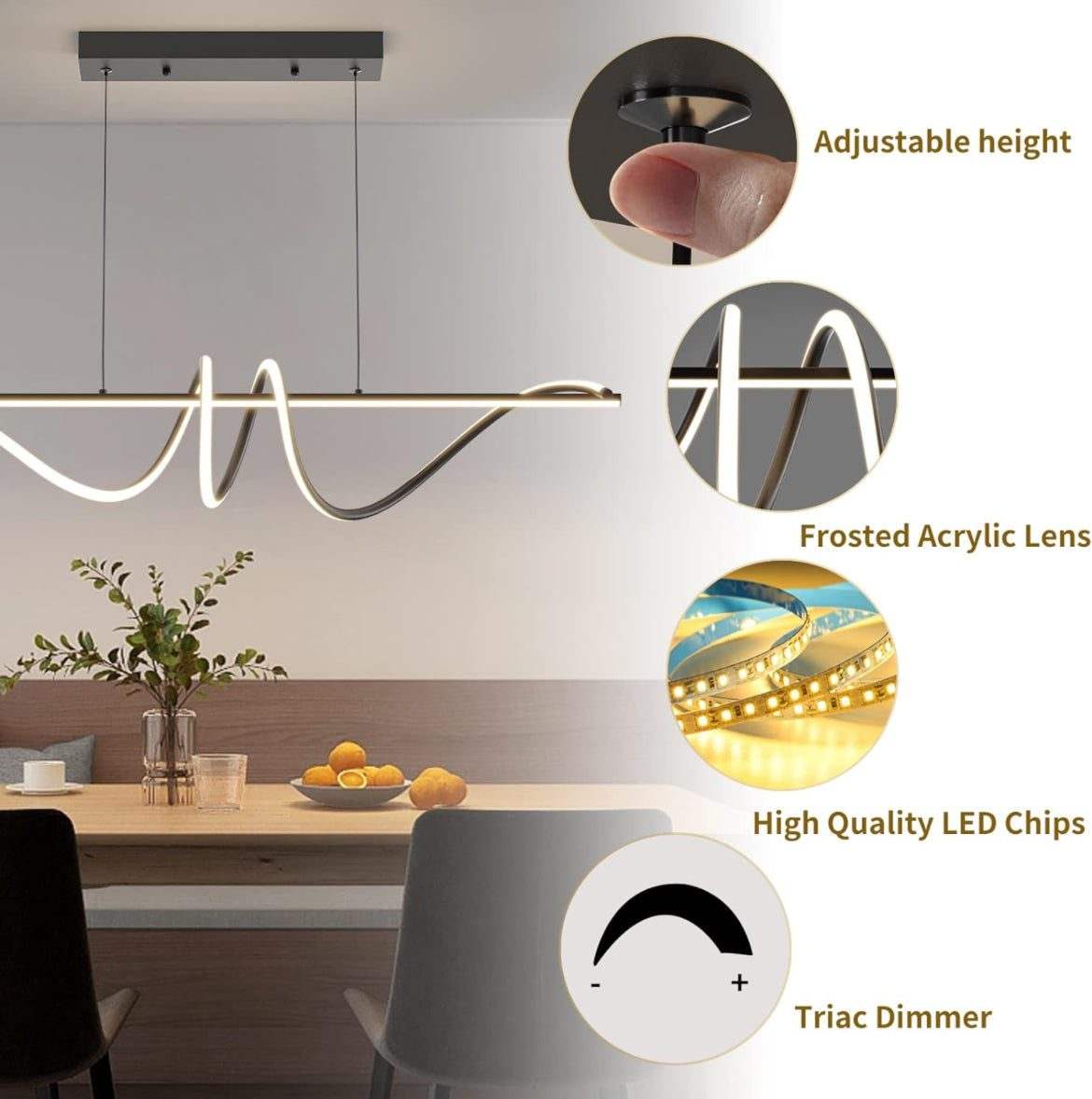 Modern Led Pendant with Remote Control Dimmable 47 Inch 3000k-6000k 47IN - Selzalot