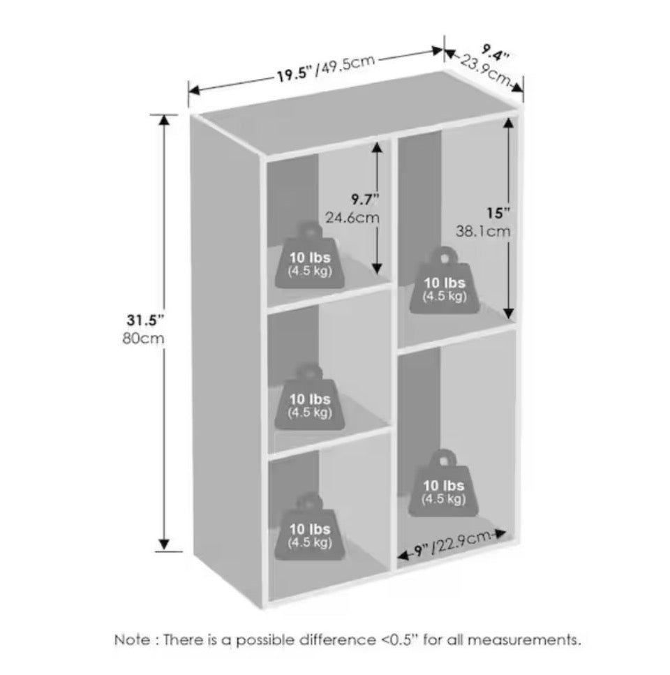 OPEN BOX NEW Furinno Reed 31.5 in. Tall White Wood 5-Cube Bookcase