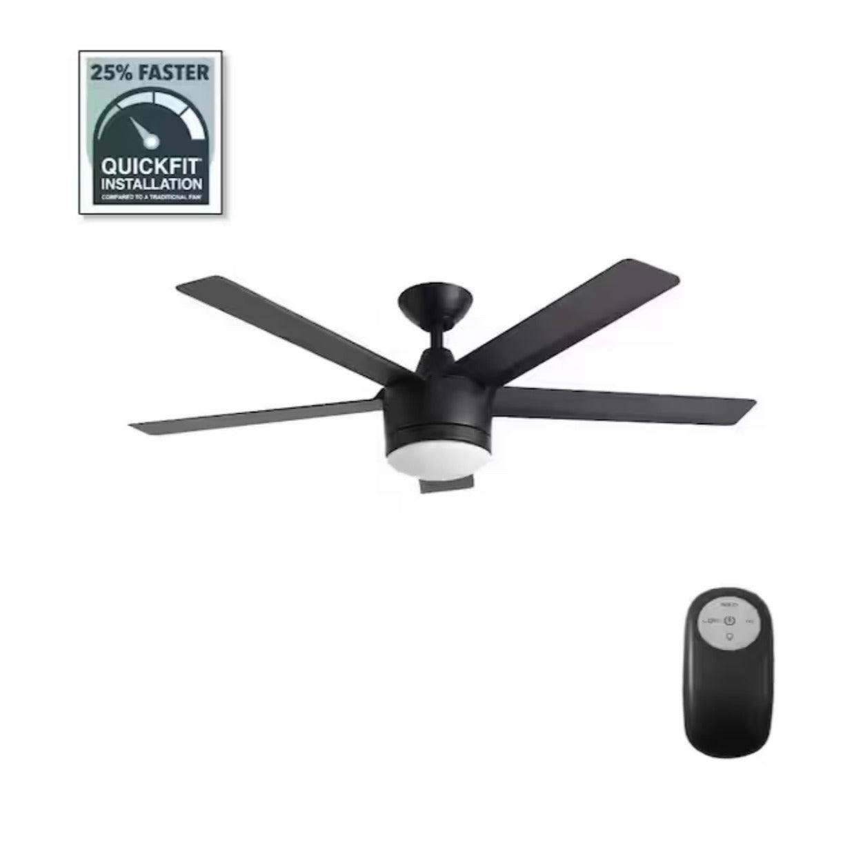 Merwry 52 in. Integrated LED Indoor Matte Black Ceiling Fan with Light Kit and Remote Control