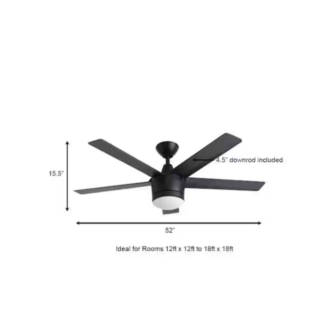 Merwry 52 in. Integrated LED Indoor Matte Black Ceiling Fan with Light Kit and Remote Control