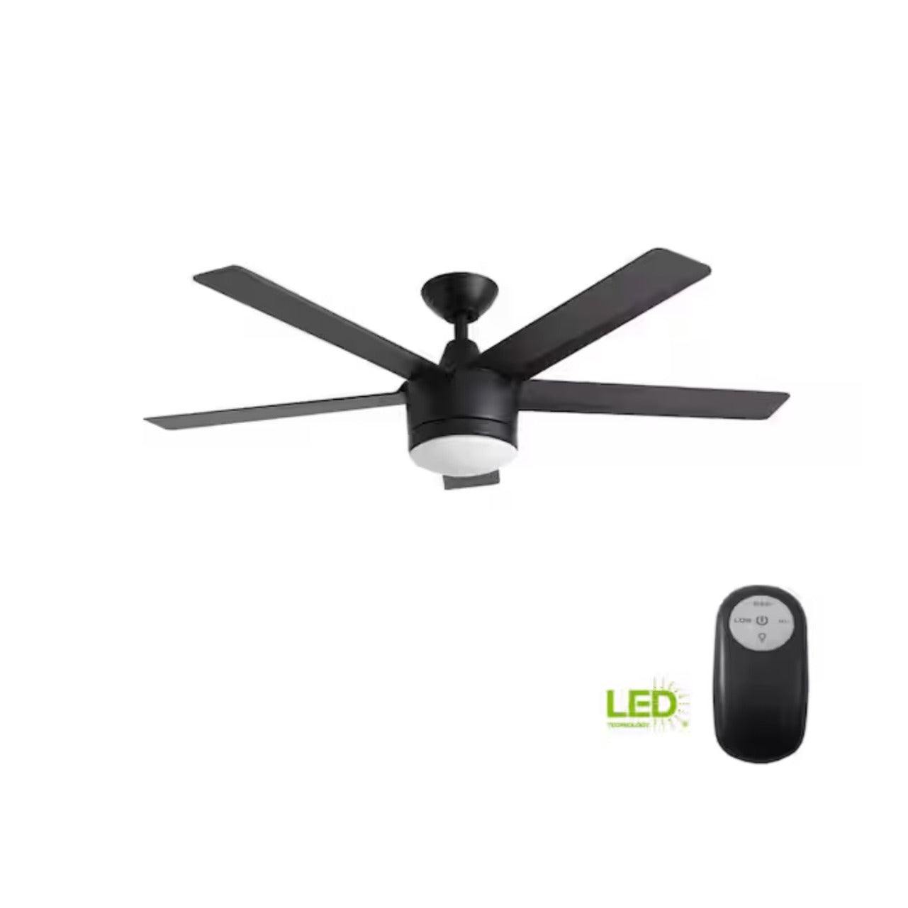 Merwry 52 in. Integrated LED Indoor Matte Black Ceiling Fan with Light Kit and Remote Control