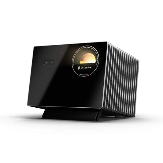Valerion VisionMaster Max 4K RGB triple laser projector with 3500 ISO lumens, 110% Rec.2020 color gamut, 50,000:1 contrast, dynamic iris, and Google TV OS