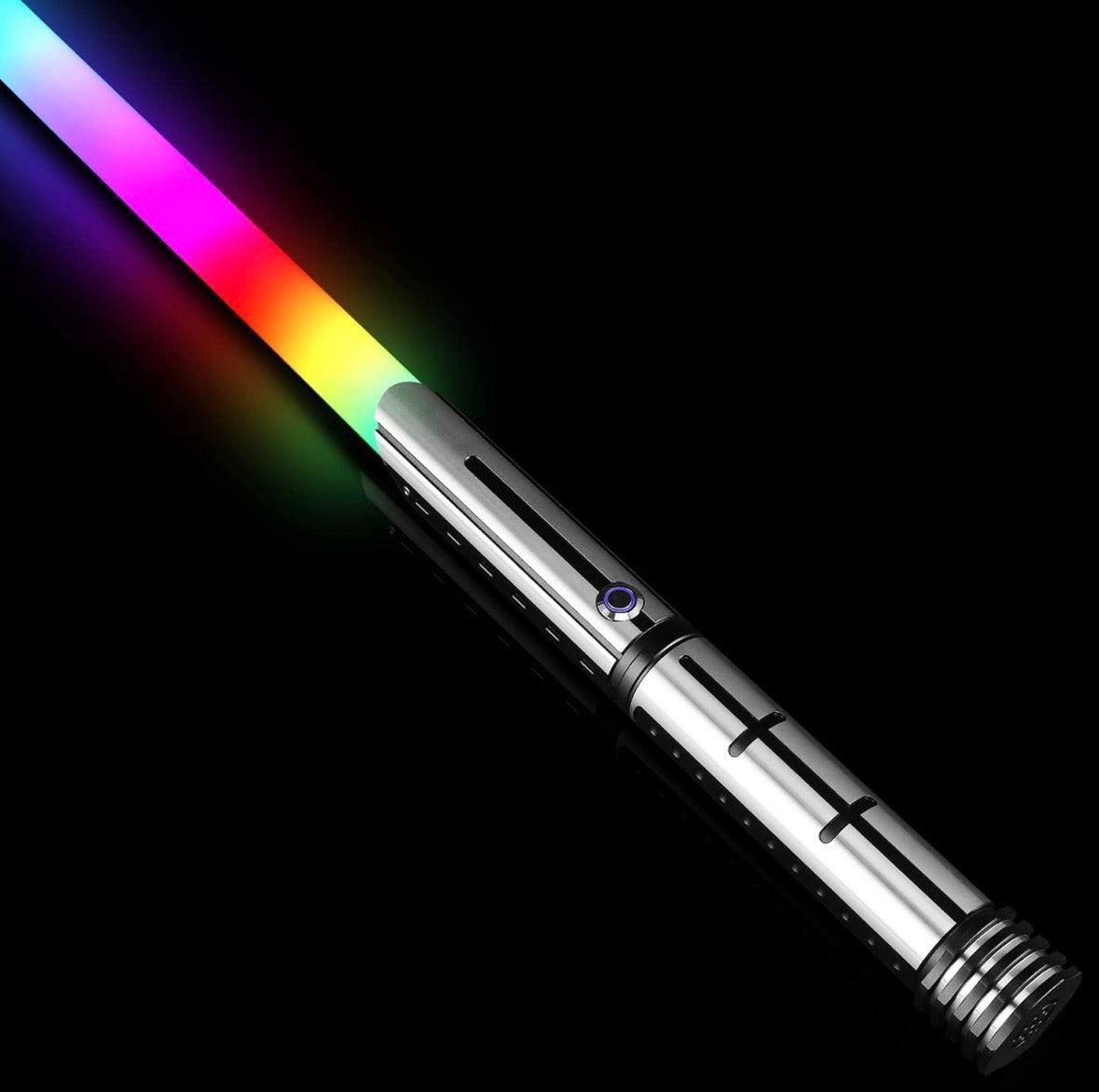 kuvpot Motion Control Lightsaber with metal hilt and vibrant rainbow blade light effects