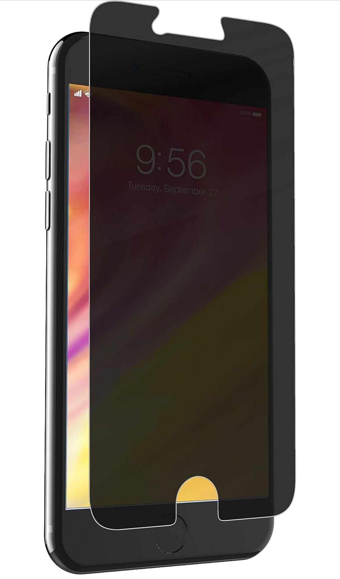 ZAGG InvisibleShield Glass Privacy Screen Protector on iPhone 6/6s/7, showing front privacy view.