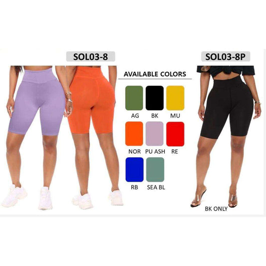 High waist solid biker shorts in multiple colors, plus size options available.