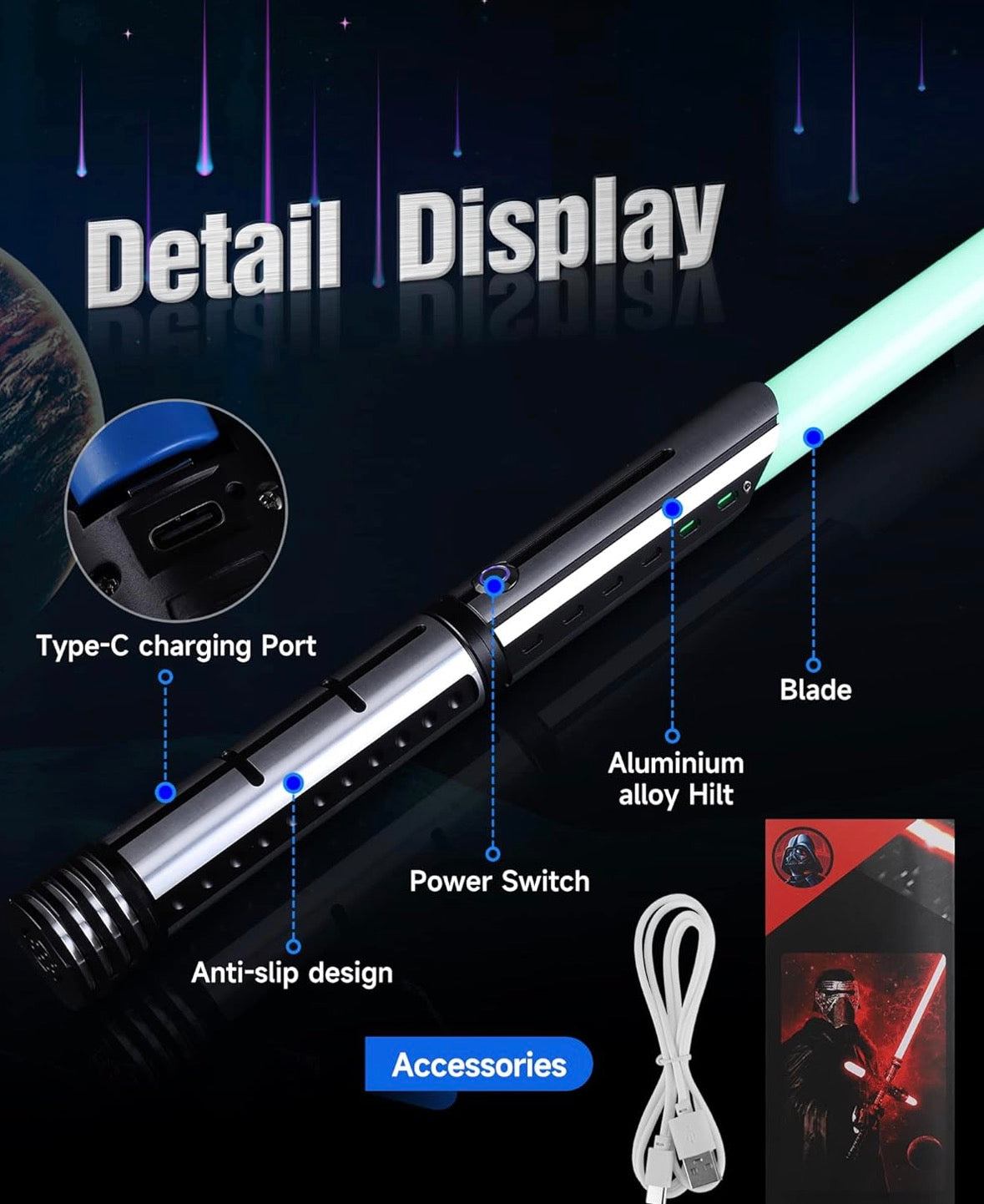 kuvpot Motion Control Lightsabers: Adult Dueling Lightsaber with 20 Colors & 16 Sound Fonts, Metal Hilt Light Sabers, Smooth Swing Saber for Cosplay & Christmas