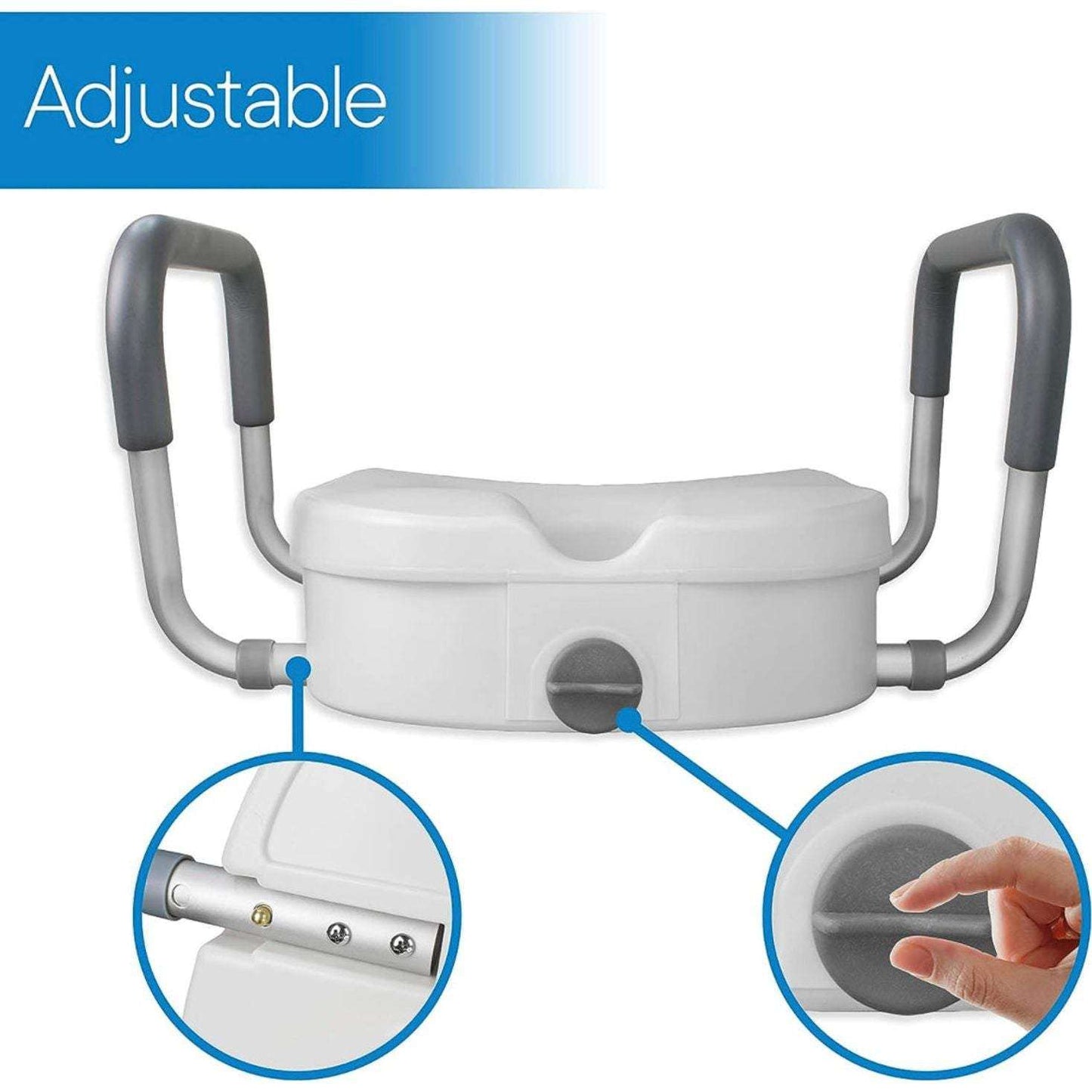 RMS Raised Toilet Seat - 5 Inch Elevated Riser with Adjustable Padded Arms - Toilet Safety Seat for Elongated or Standard Commode - Selzalot