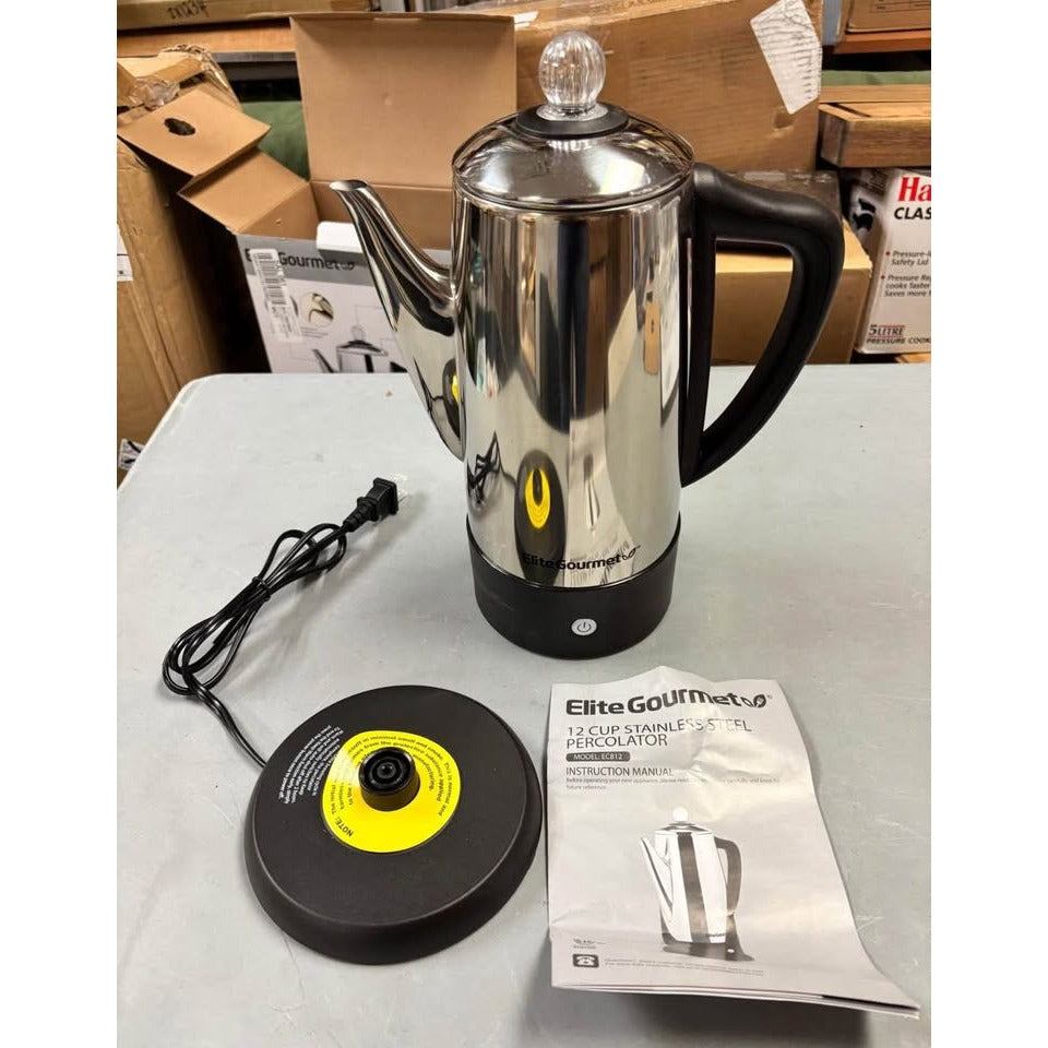 Elite Gourmet EC812 Electric 12-Cup Coffee Percolator with Keep Warm, Clear Brew Progress Knob Cool-
