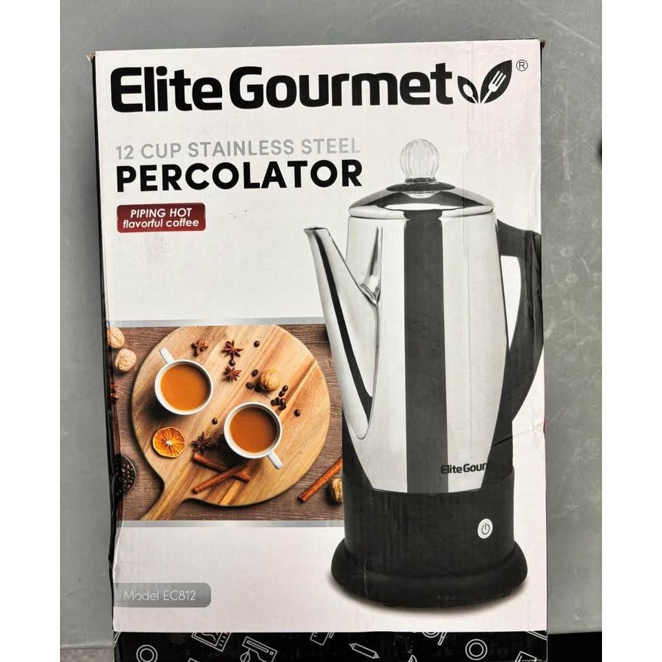 Elite Gourmet EC812 Electric 12-Cup Coffee Percolator with Keep Warm, Clear Brew Progress Knob Cool-