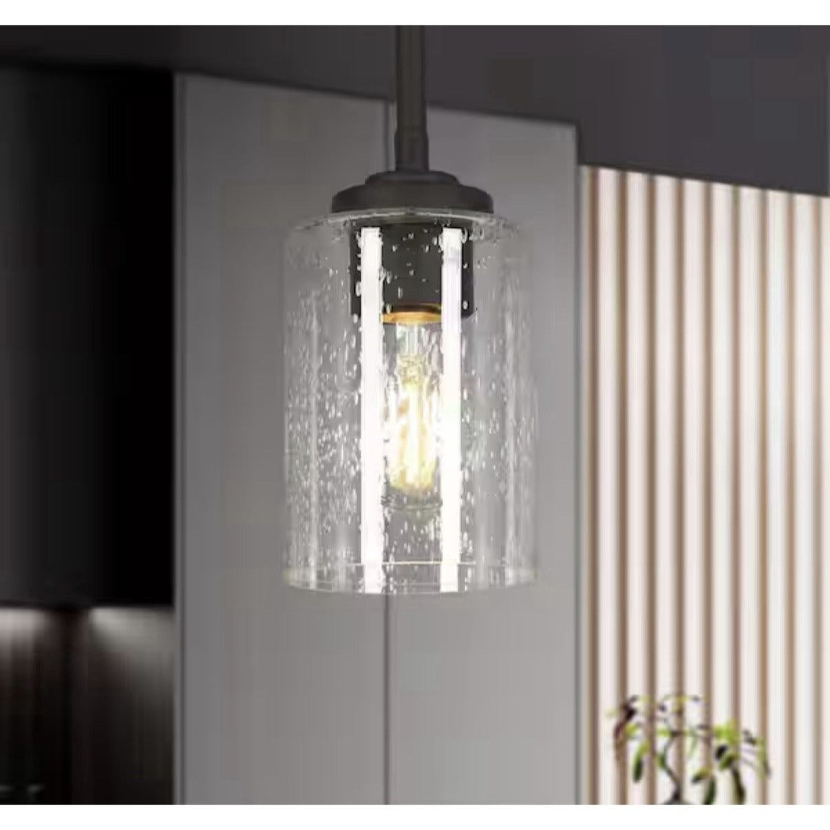 LNC Modern 1-Light oil rubbed bronze mini pendant light with seed glass shade