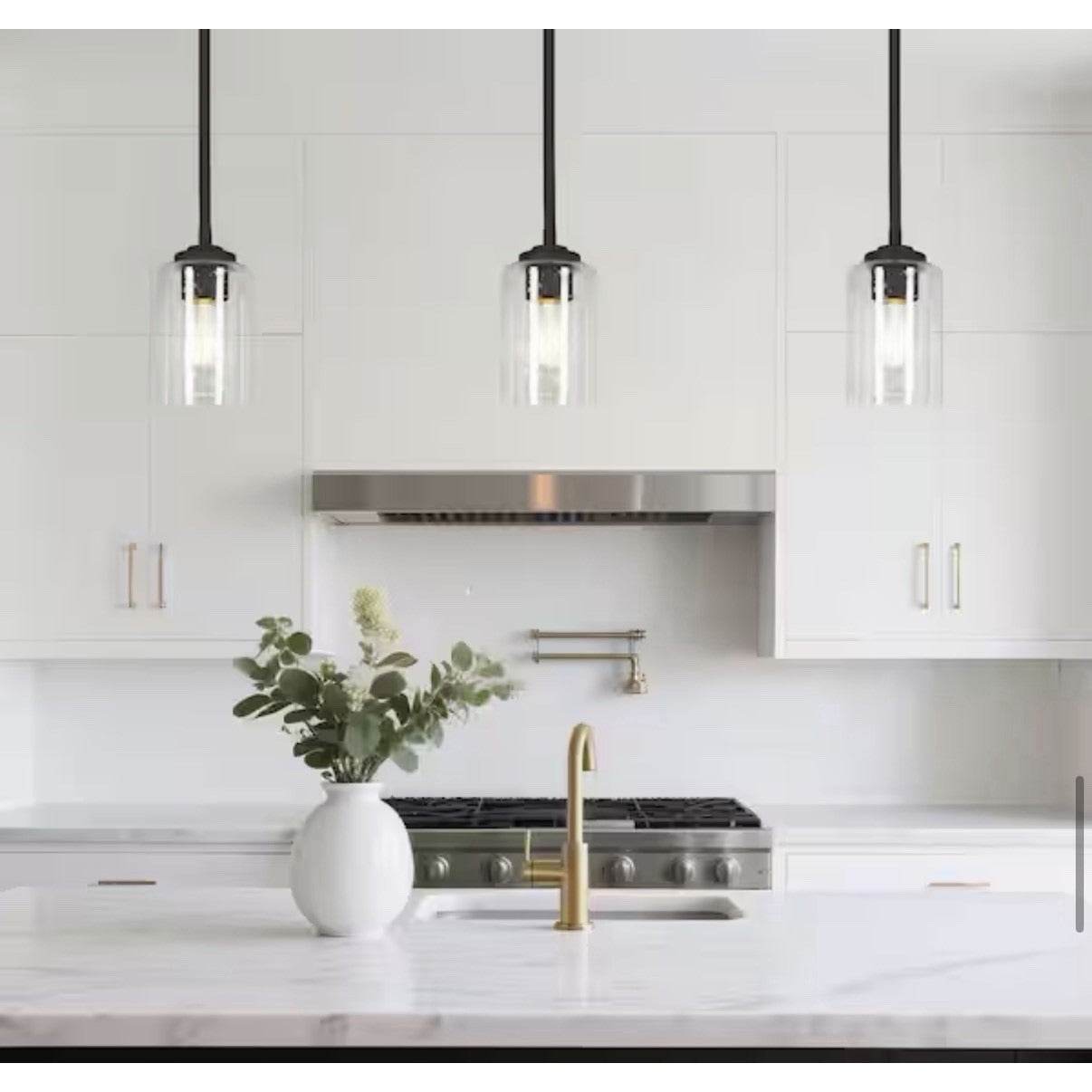 LNC Modern 1-Light Oil Rubbed Bronze Cylinder Mini Pendant Light with Seed Glass