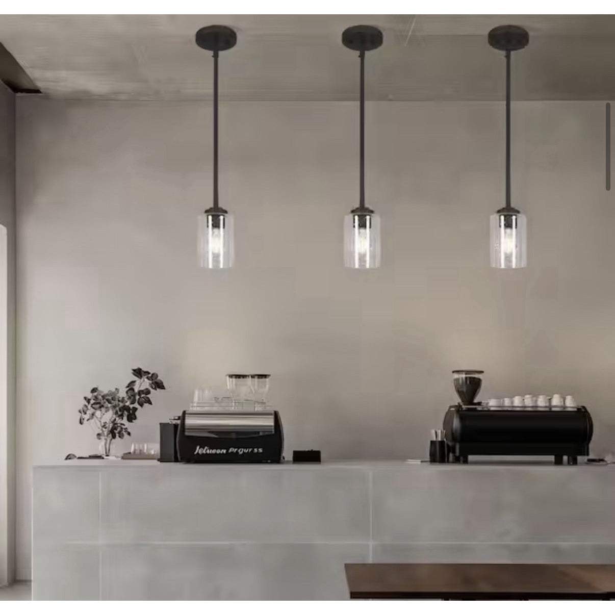 LNC Modern 1-Light Oil Rubbed Bronze Cylinder Mini Pendant Light with Seed Glass