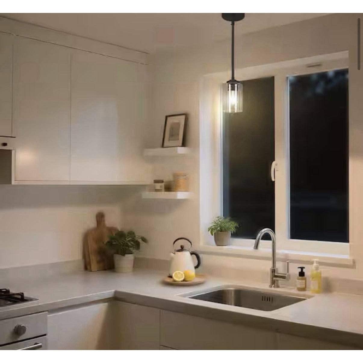 LNC Modern 1-Light Oil Rubbed Bronze Cylinder Mini Pendant Light with Seed Glass