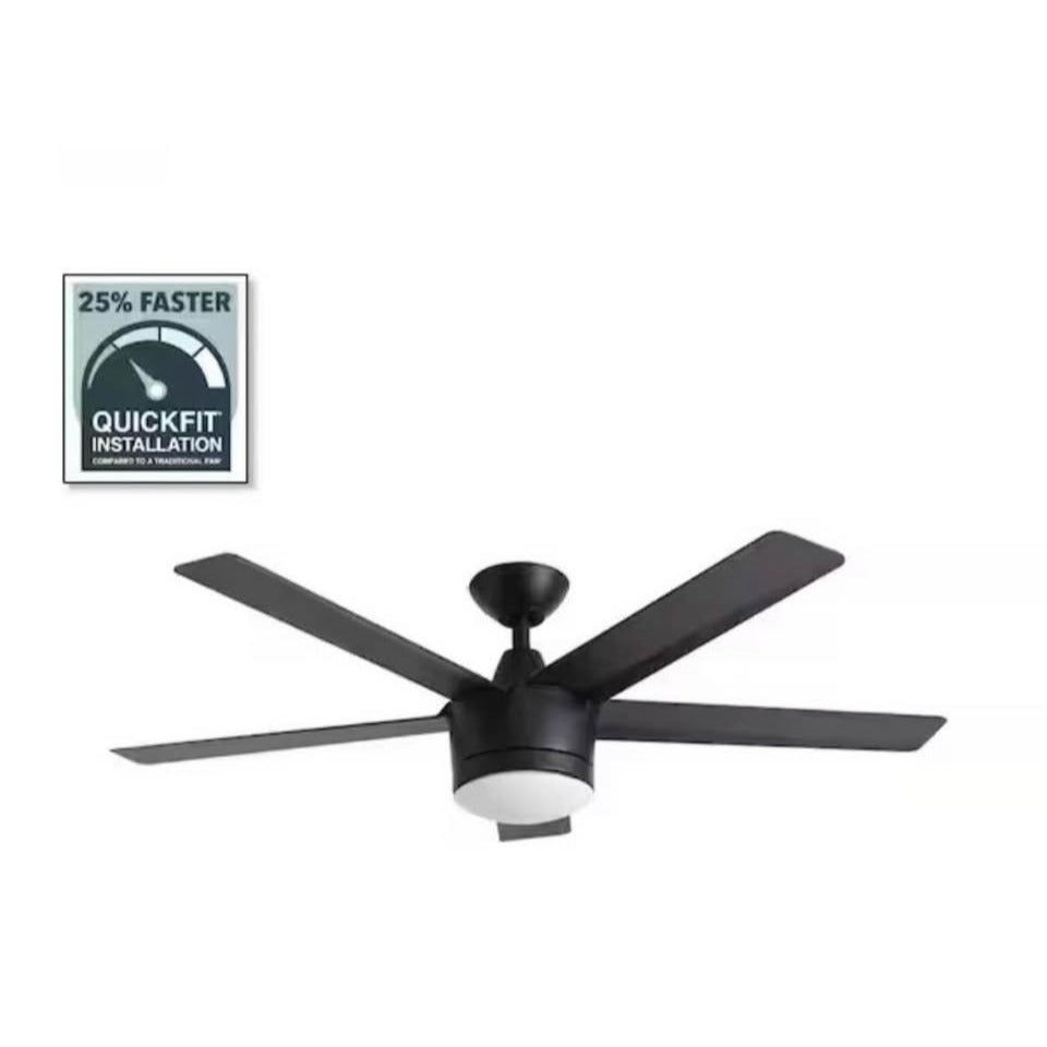 Home Decorators Collection Merwry 48-inch matte black integrated LED indoor ceiling fan with light kit and remote control
