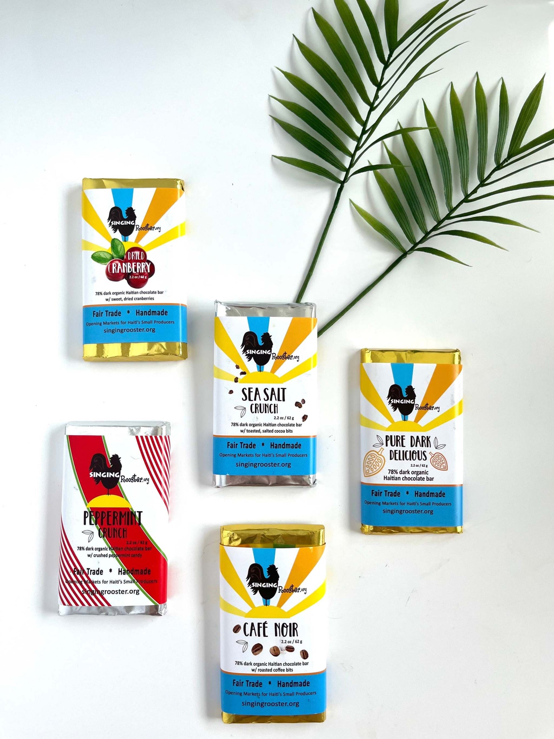 78% dark chocolate bars from Haitian fair trade farmers, 2.2 oz vegan gluten-free superfood chocolates by Singing Rooster