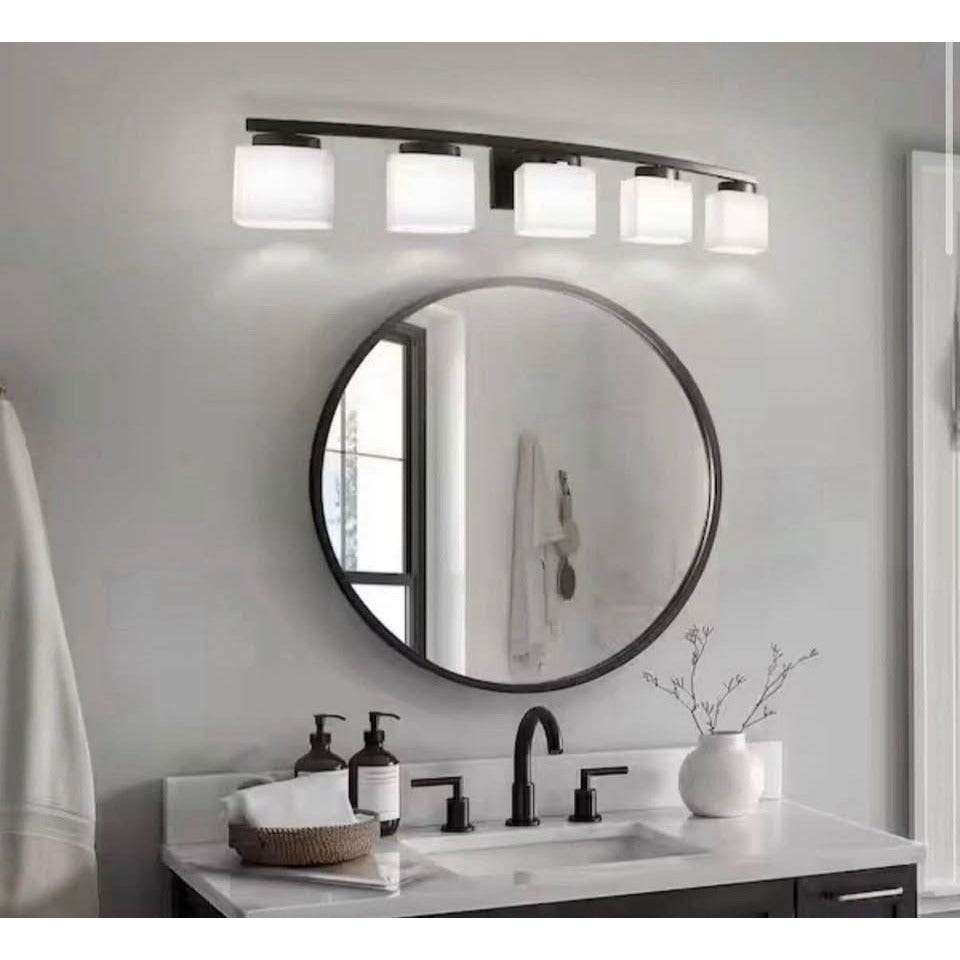 YANSUN 41 in. 5-Light Matte Black Modern Industrial Square Vanity Light