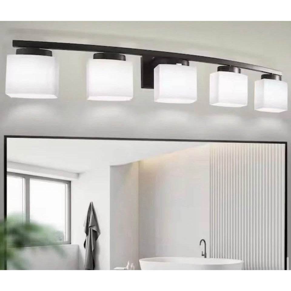 YANSUN 41 in. 5-Light Matte Black Modern Industrial Square Vanity Light