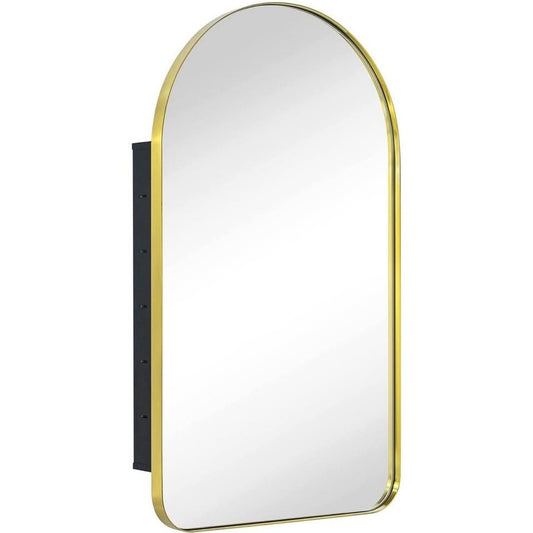 Eghome Brushed Gold arched recessed bathroom medicine cabinet with mirror and stainless steel frame