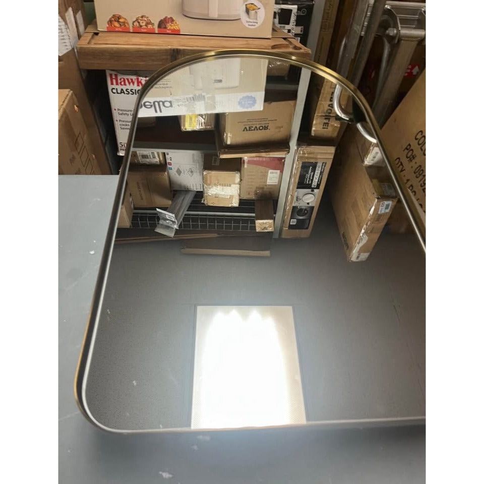 Eghome Brushed Gold Arched Recessed Bathroom Medicine Cabinet with Mirror Stainless Steel Metal Fram