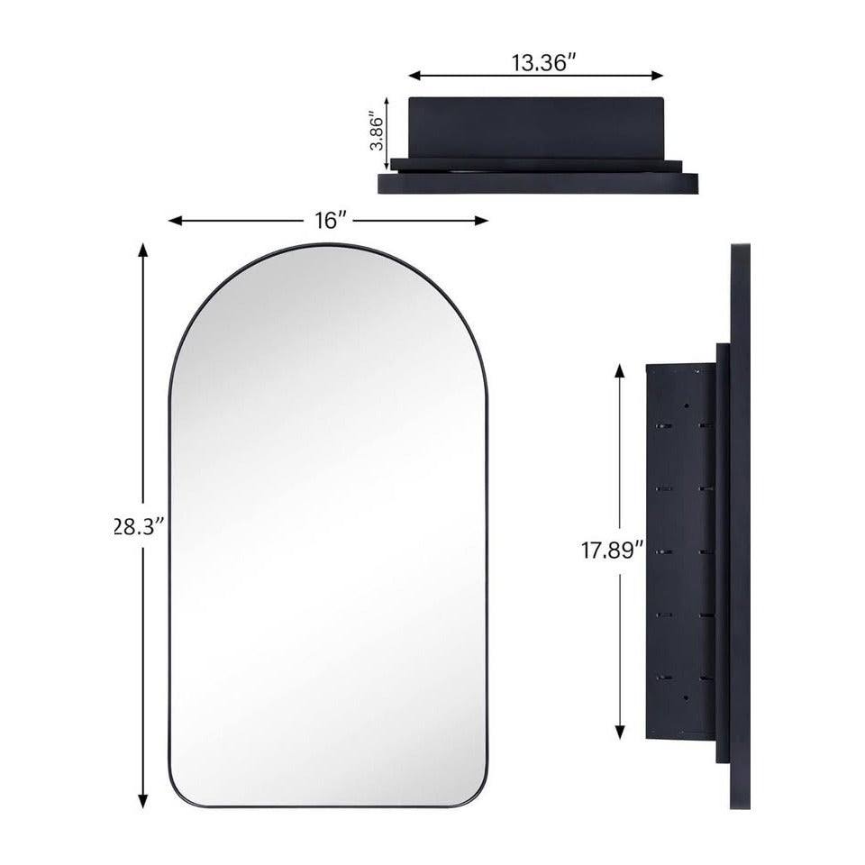 Eghome Brushed Gold Arched Recessed Bathroom Medicine Cabinet with Mirror Stainless Steel Metal Fram