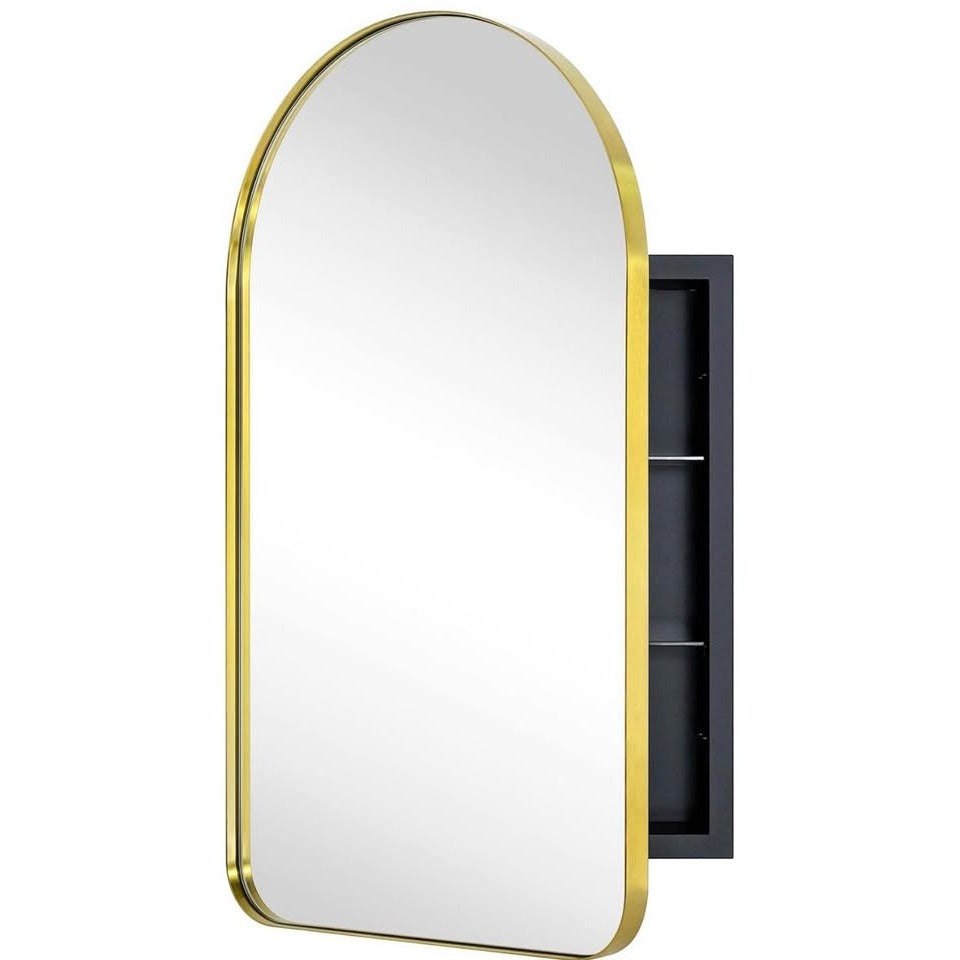 Eghome Brushed Gold Arched Recessed Bathroom Medicine Cabinet with Mirror Stainless Steel Metal Fram