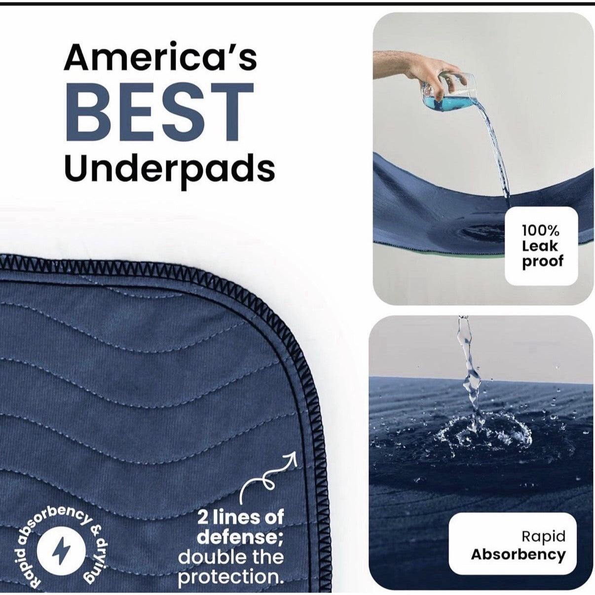 Washable Underpads 34 x36 Heavy Absorbency Waterproof Pack of 4 Navy IMPROVIA