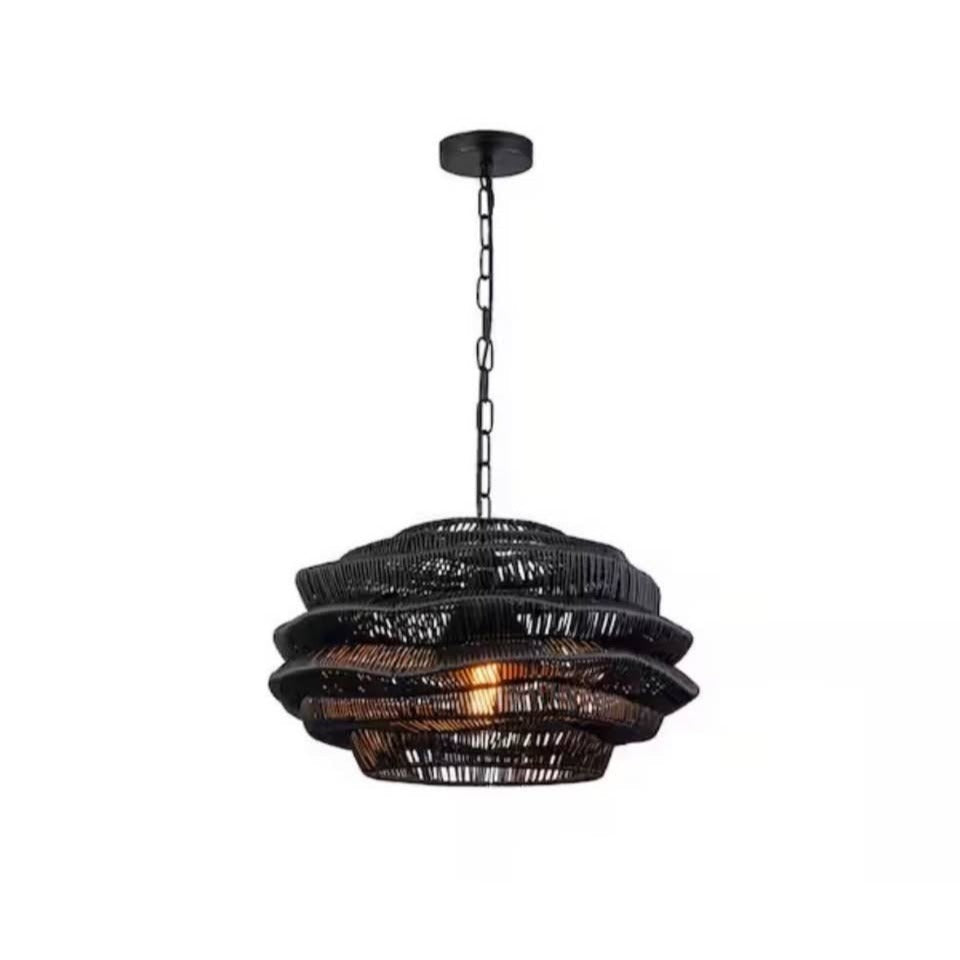 ELE Light & Decor black dimmable outdoor wicker pendant light hanging in patio