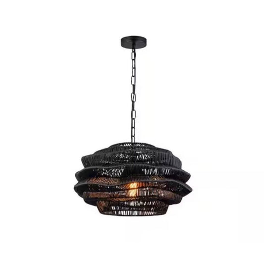 ELE Light & Decor black dimmable outdoor wicker pendant light hanging in patio