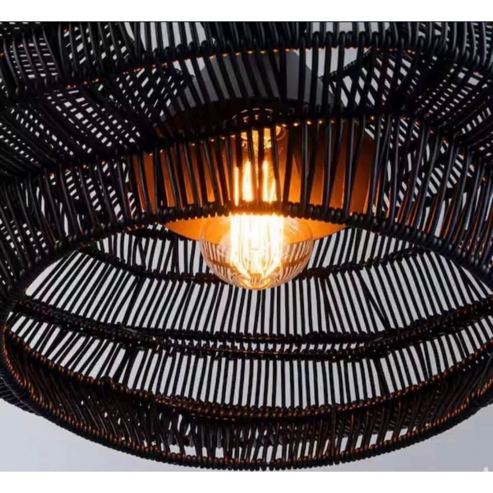 ELE Light & Decor Aaron 11 in. 1-Light Black Dimmable Outdoor Wicker Pendant Light