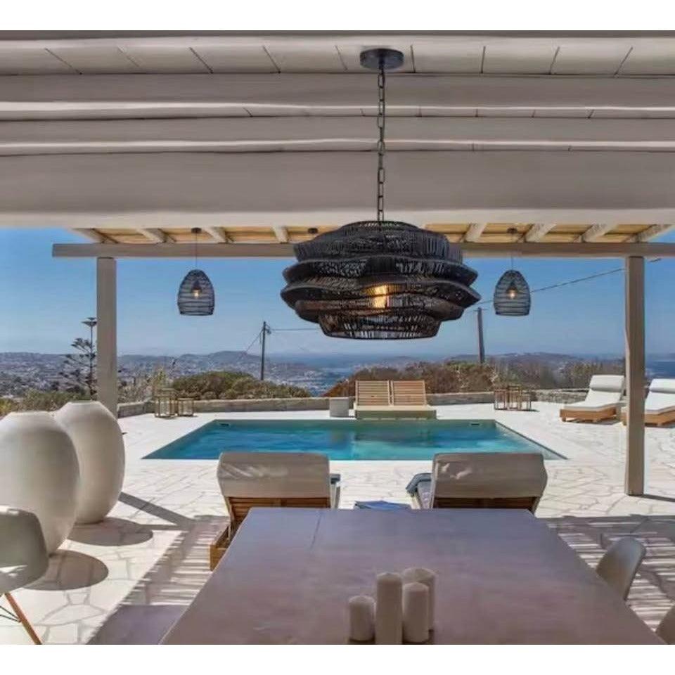 ELE Light & Decor Aaron 11 in. 1-Light Black Dimmable Outdoor Wicker Pendant Light