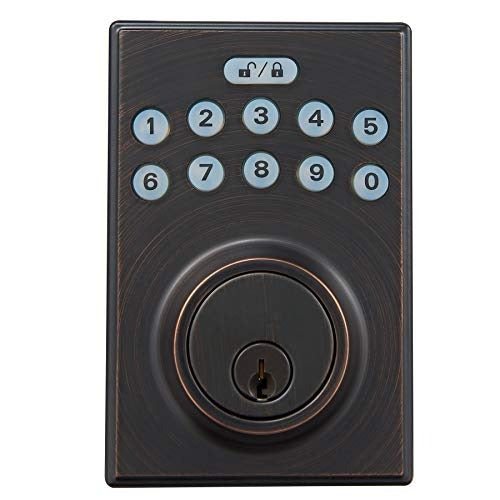 Amazon Basics Electronic Keypad Deadbolt door lock in oil bronze with keyless and keyed entry options