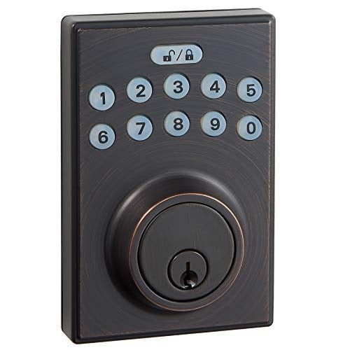 Amazon Basics Electronic Keypad Deadbolt Door Lock with Touch-Control Keyless Entry  Keyed Entry Option  Contemporary  Oil Bronze  1-Pack