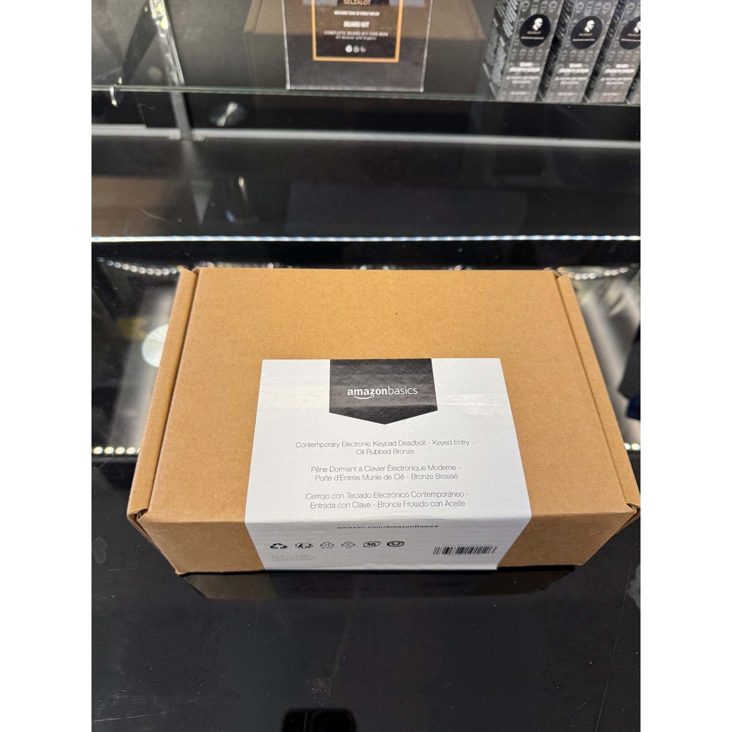 Amazon Basics Electronic Keypad Deadbolt Door Lock with Touch-Control Keyless Entry  Keyed Entry Option  Contemporary  Oil Bronze  1-Pack