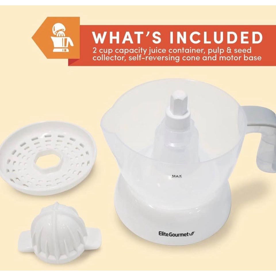 Elite Gourmet ETS-411 BPA-Free 30-Watt Electric Citrus Juicer Extractor: Compact Large Volume Pulp C