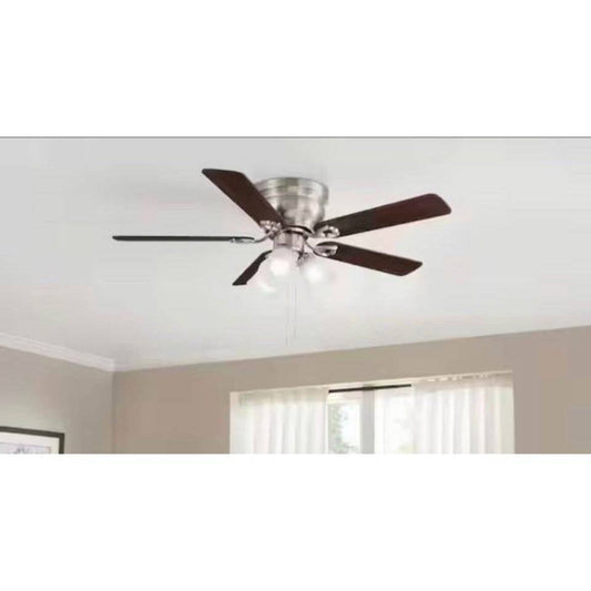 HAMPTON BAY Clarkston II 44 in. brushed nickel ceiling fan with reversible walnut and driftwood blades and LED light kit