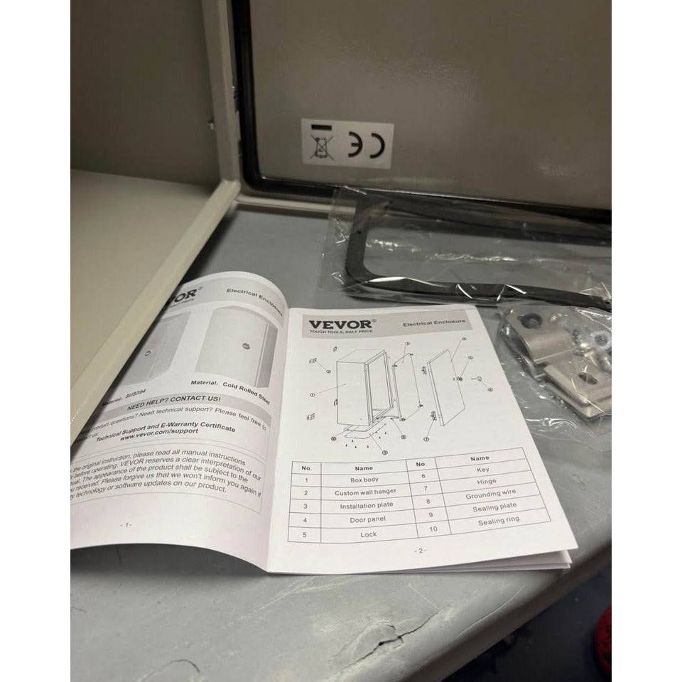 VEVOR Electrical Enclosure 24 in. x 16 in. x 10in. NEMA 4X Carbon Steel Reinforced Lock and Hinge El