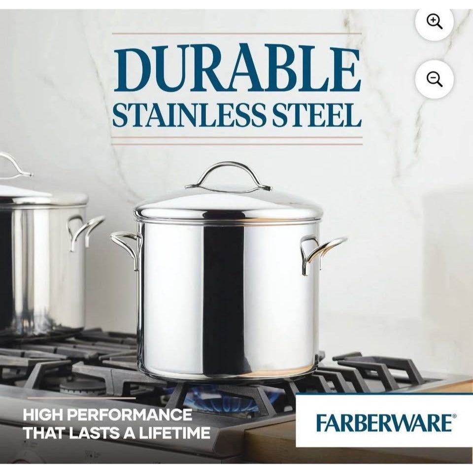 USED Farberware Classic Series 12 Quart Large Stainless Steel Stockpot with Lid, Induction Compatibl
