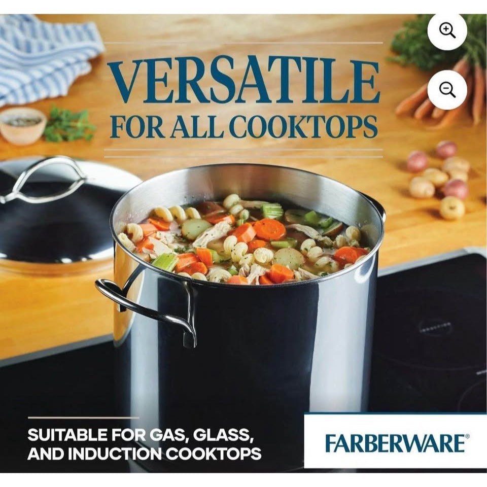 USED Farberware Classic Series 12 Quart Large Stainless Steel Stockpot with Lid, Induction Compatibl